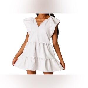 NWT Buddy Love Cream Pleather Ruffle Sleeve Dress